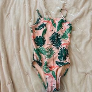 Old Navy Pink flamingo and Green Kids Swim One Piece